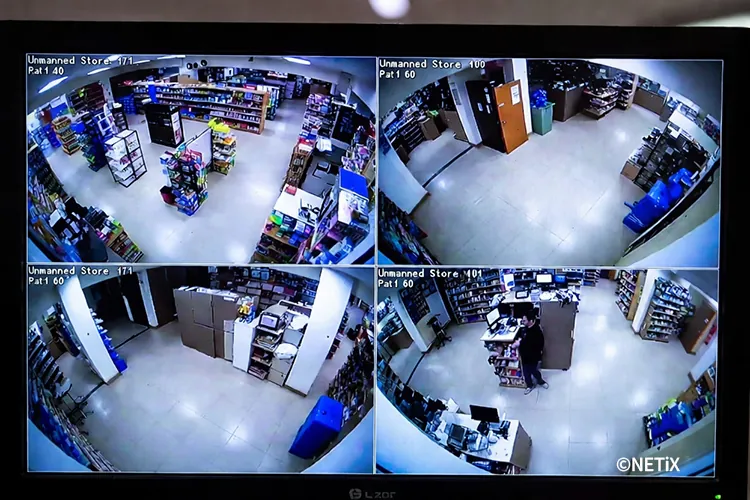 네틱스 솔루션을 통해 4분할 화면으로 매장 상황을 실시간 모니터링하는 고화질 CCTV 관제 시스템